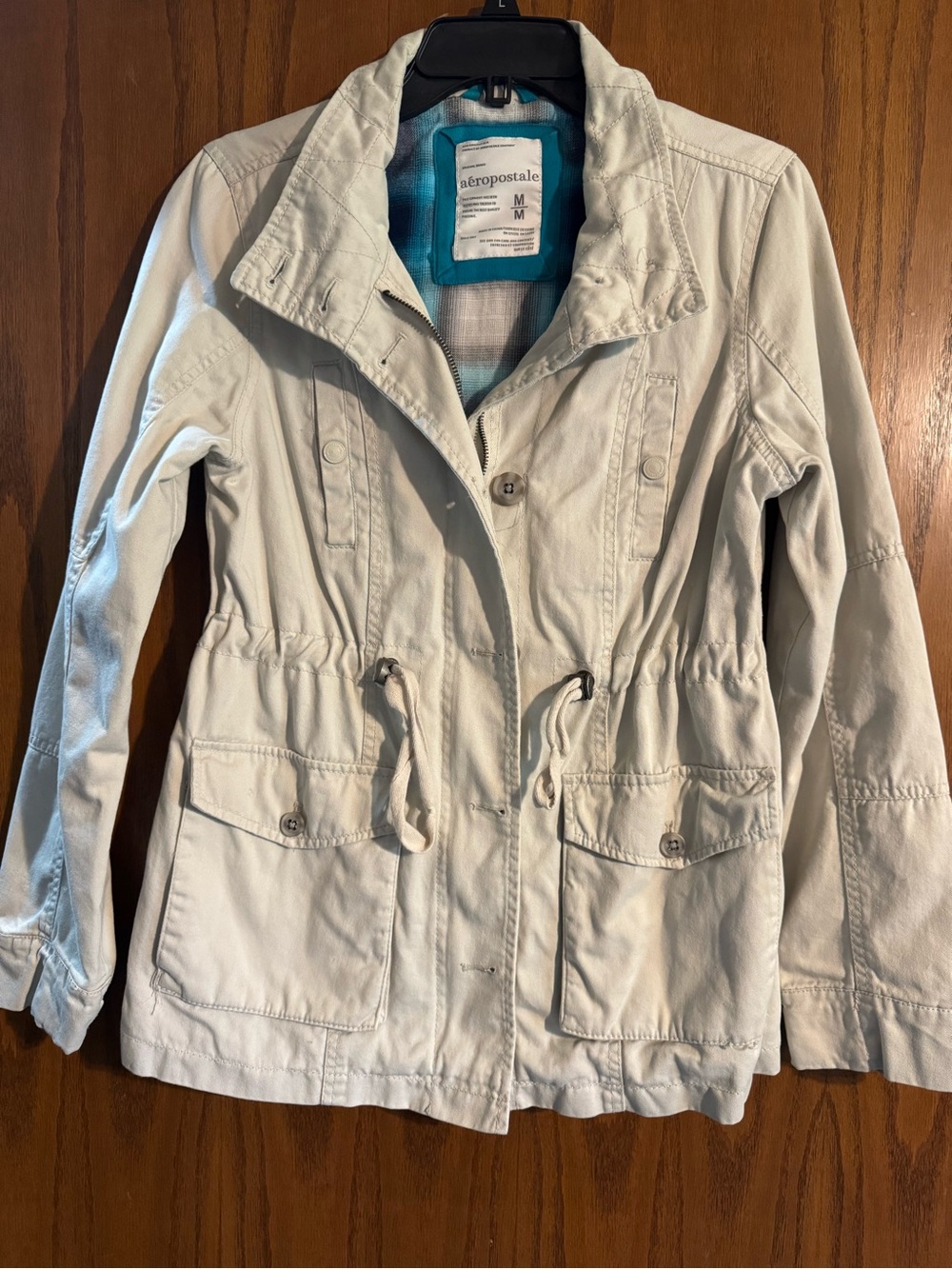 Aeropostale Women's Cream Utility Jacket with Drawstring Waist